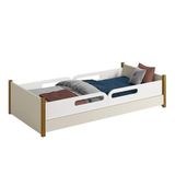 Cama Evolutiva Ravi Areia Com Pés Amadeirado, 2 Kits Grade Lateral Usinada E Colchão D33 - Reller Móveis Areia Fosco