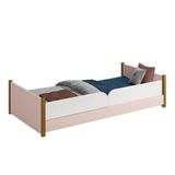 Cama Evolutiva Ravi Rosa Com Pés Amadeirado, Proteção Lateral Lisa E Colchão D33 - Reller Móveis Rosa Fosco
