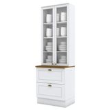 Cristaleira 2 Portas E 2 Gavetas Americana Branco Com Tampo Nature - Móveis Henn Branco-nature
