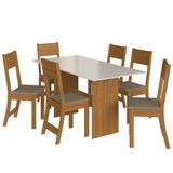 Mesa De Jantar Karla 150x76 Com Tampo Em Mdp E 6 Cadeiras Freijó-off White-cacau - Indekés Freijó-off White-cacau