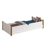Cama Evolutiva Ravi Branco Com Pés Amadeirado, Proteção Lateral Lisa E Colchão D33 - Reller Móveis Branco Fosco