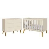 Jogo De Quarto Infantil Theo Cômoda 6 Gavetas E Berço Areia Fosco Com Pés Amadeirado - Reller Móveis Areia Fosco