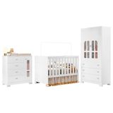 Dormitório Infantil New Katatau Guarda Roupa, Cômoda E Berço Mini Cama Branco Brilho - Reller Móveis Branco Brilho