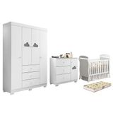 Dormitório Infantil Ane Guarda Roupa, Cômoda, Berço Danny Branco Com Colchão Supreme - Phoenix Baby Branco