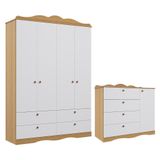 Jogo De Quarto Infantil Encanto Guarda Roupa E Cômoda Nature-branco - Permóbili Baby Nature-branco