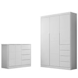 Jogo De Quarto Infantil Eloá Com Guarda Roupa E Cômoda Branco - Phoenix Baby Branco