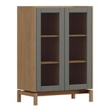 Cristaleira Barcelona Baixa 2 Portas Oak-ferrolack Com Vidro Canelado - Finestra Móveis Oak-ferrolac