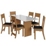 Mesa De Jantar Karla 150x76 Com Tampo Em Mdp E 6 Cadeiras Freijó-off White-preto - Indekés Freijó-off White-preto