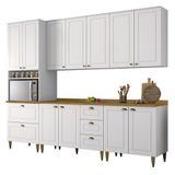 Cozinha Completa 5 Peças Americana Branco Com Torre Quente, Tampo Nature E Pés - Móveis Henn Branco