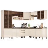 Cozinha Completa De Canto 9 Peças Connect Off White Com Cristaleira E Aéreo Vidro - Móveis Henn Off White