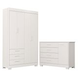 Jogo De Quarto Infantil Zaki Guarda Roupa E Cômoda Branco Fosco - Reller Móveis Branco Fosco
