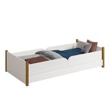 Cama Evolutiva Ravi Branco Com Pés Amadeirado, 2 Kits Grade Lateral Lisa E Colchão D33 - Reller Móveis Branco Fosco