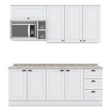 Cozinha Completa Americana 5 Peças Com Aéreo Micro-ondas Branco E Tampo Calcare - Móveis Henn Branco