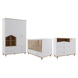 Dormitório Infantil Casinha Guarda Roupa, Cômoda 1 Porta E Berço Candy Branco-nature - Permóbili Baby Branco-nature