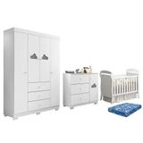 Dormitório Infantil Ane Guarda Roupa, Cômoda, Berço Danny Branco Com Colchão Physical - Phoenix Baby Branco