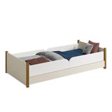 Cama Evolutiva Ravi Areia Com Pés Amadeirado, 2 Kits Grade Lateral Lisa E Colchão D20 - Reller Móveis Areia Fosco