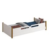 Cama Evolutiva Ravi Branco Pés Amadeirado, Proteção Lateral Usinada E Colchão D33 - Reller Móveis Branco Fosco