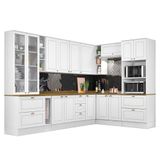 Cozinha Completa De Canto Americana 10 Peças Branco Tampo Nature - Móveis Henn Branco
