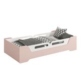 Cama Evolutiva Zaki Rosa Fosco Com 2 Kits Proteção Lateral Usinada E Colchão D33 - Reller Móveis Rosa Fosco