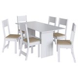 Mesa De Jantar Karla 150x76 Com Tampo Em Mdp E 6 Cadeiras Branco-bege - Indekés Branco-bege