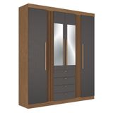 Guarda Roupa Aurora 4.4 Ripado 4 Portas E 4 Gavetas Jatobá-grafite Com Espelho - Santos Andirá Jatobá-grafite