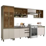 Cozinha Completa 6 Peças Connect Duna-cristal Com Cristaleira E Aéreo Vidro - Móveis Henn Duna-cristal