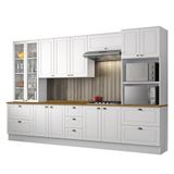 Cozinha Completa 6 Peças Americana Branco Com Cristaleira Tampo Nature - Móveis Henn Branco