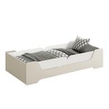 Cama Evolutiva Zaki Areia Fosco, 2 Kits Proteção Lateral Lisa E Colchão D20 - Reller Móveis Areia Fosco