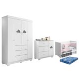 Dormitório Infantil Ane Guarda Roupa, Cômoda, Berço Tico Branco Com Colchão Physical - Phoenix Baby Branco