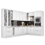 Cozinha Completa De Canto Americana 10 Peças Com Cristaleira Branco - Móveis Henn Branco