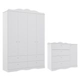 Jogo De Quarto Infantil Encanto Guarda Roupa E Cômoda Branco - Permóbili Baby Branco
