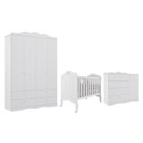Dormitório Completo Infantil Encanto Guarda-roupa, Cômoda E Berço Harmonia Branco - Permóbili Baby Branco