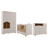 Dormitório Infantil Casinha Guarda Roupa, Cômoda 1 Porta E Berço Mimo Off White-nature - Permóbili Baby Off White-nature