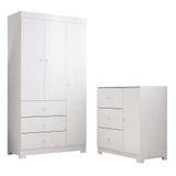 Jogo De Quarto Infantil Duda Com Guarda Roupa 3 Portas E Cômoda Branco - Phoenix Baby Branco