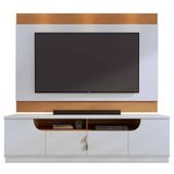 Rack Bancada Santorini 2.0 Com Painel Nilo Off White Matte-freijó Para Tv Até 75? - Colibri Off White Matte-freijó