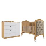 Jogo De Quarto Infantil Cômoda Encanto E Berço Harmonia Nature-branco Com Capitonê - Permóbili Baby Nature-branco