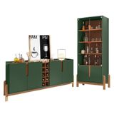Sala De Jantar Lizz Com Cristaleira E Buffet Aparador Com Adega Verde Oliva-cedro - Casa D Verde Oliva-cedro