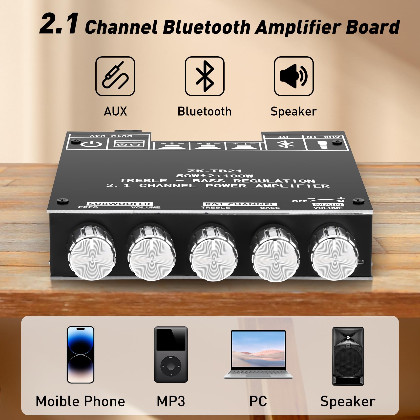 Placa Amplificadora Bluetooth Daakro Zk-tb21 2.1 Ch 50w+50w+100w