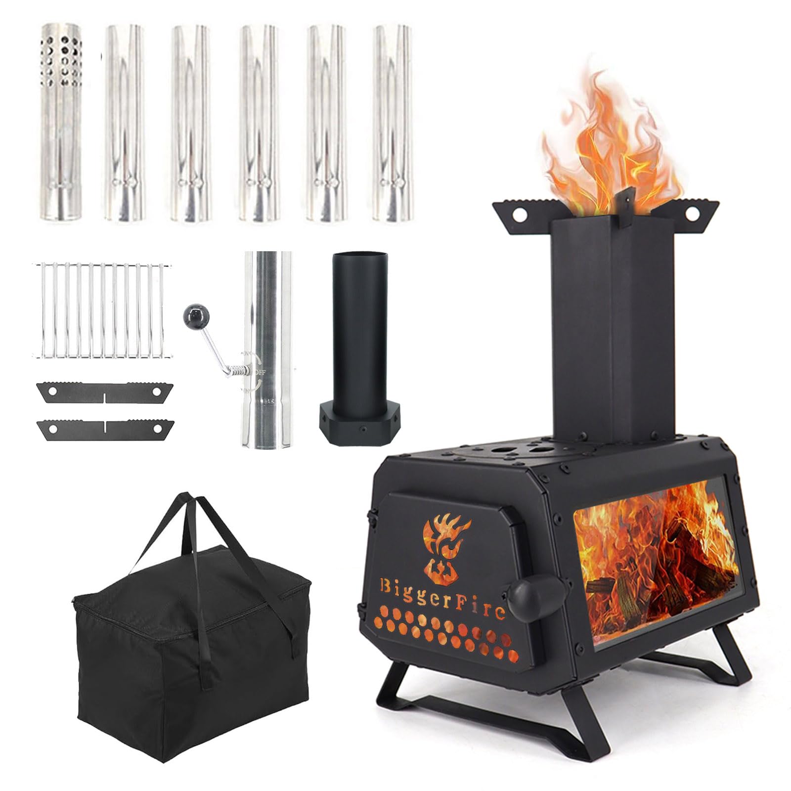 Fogão A Lenha Portátil Lemvuz Camping Com Janela De Vidro