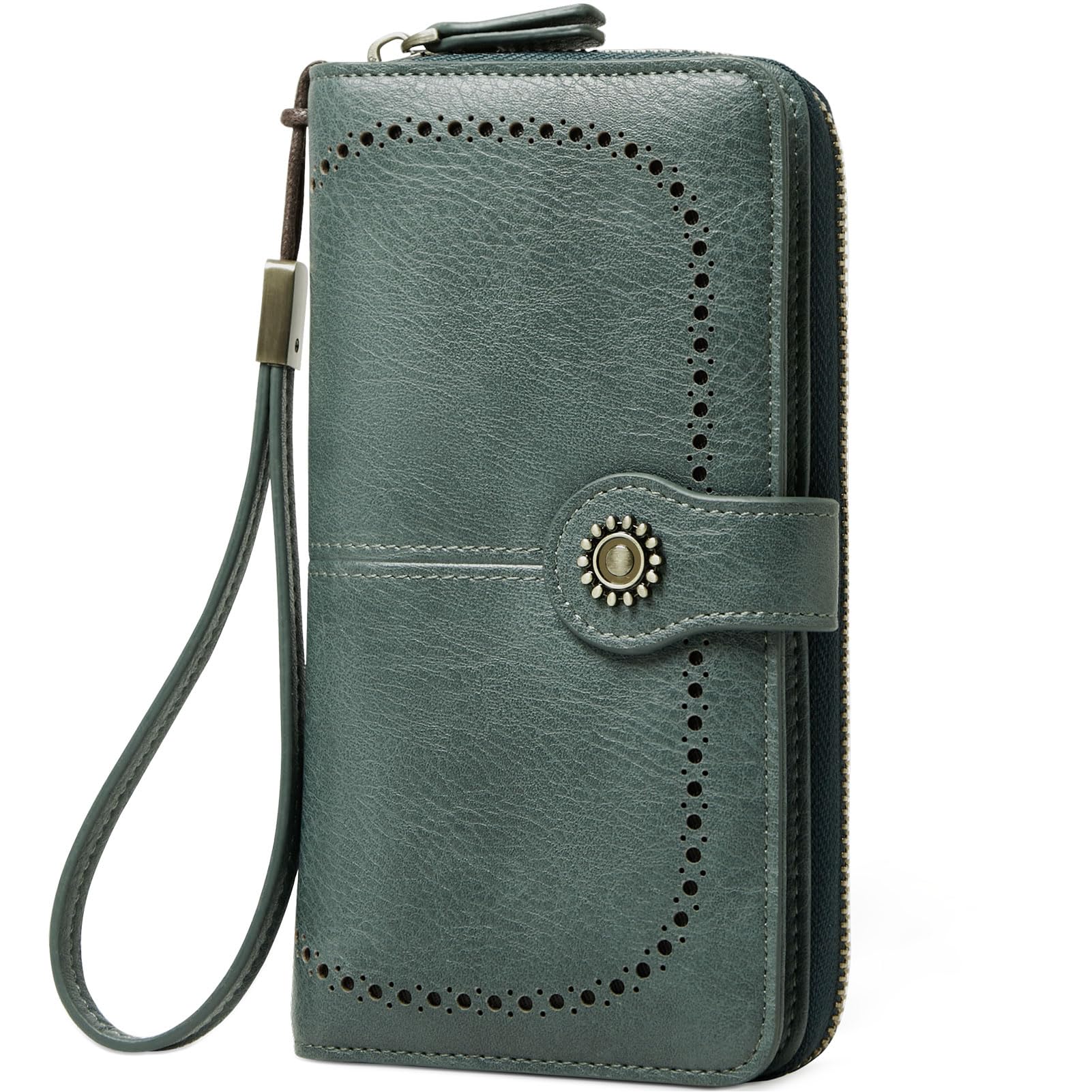 Carteira Rfid Tfkgs Feminina De Couro Macio Com Duas Dobras Verdes Com Telefone