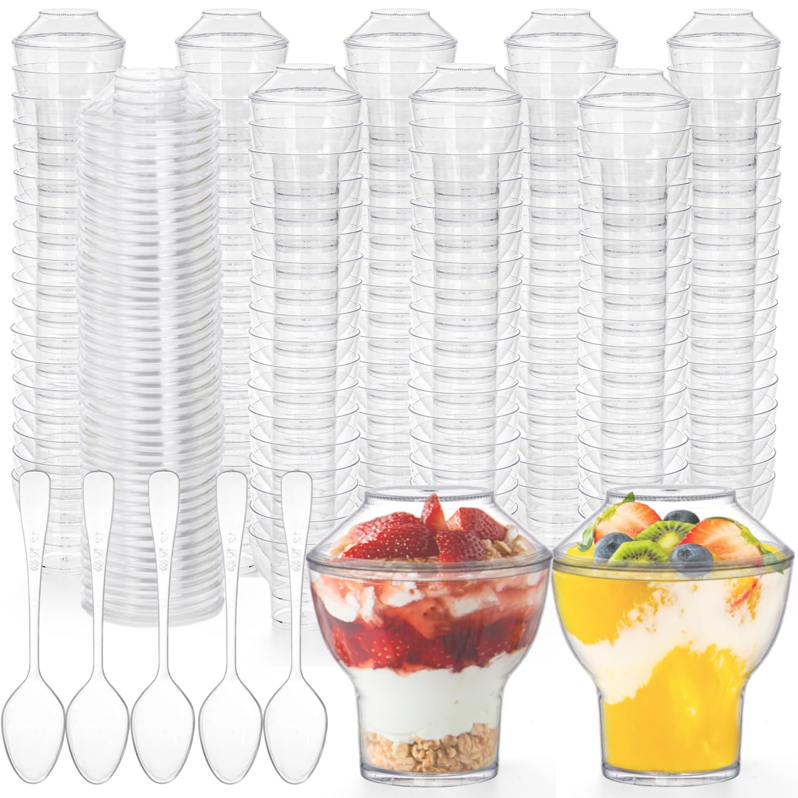 Copos De Sobremesa De Plástico Pumtus, Pacote De 100, 75 Ml Com Tampas E Colheres