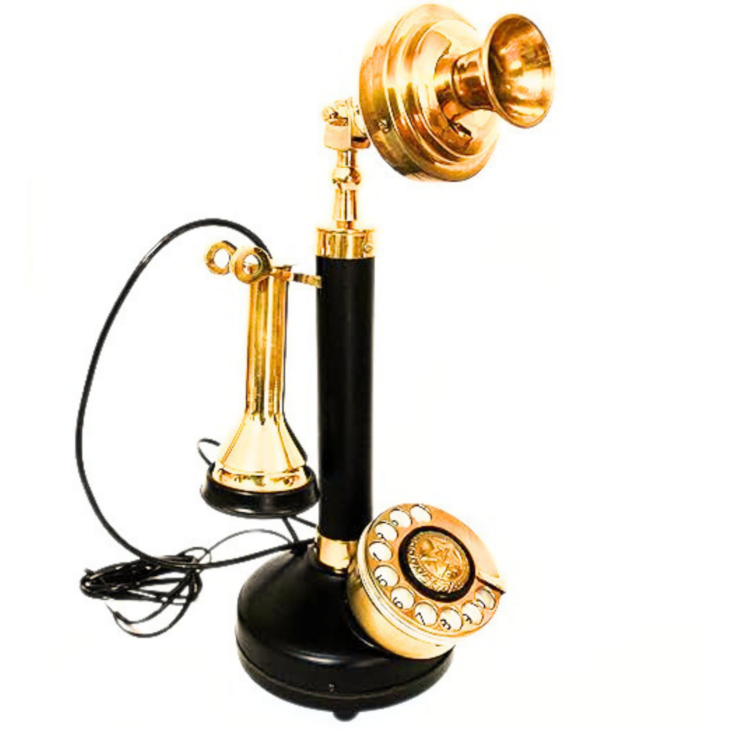 Réplica De Telefone Candlestick Em Preto E Latão, Modelo Antigo