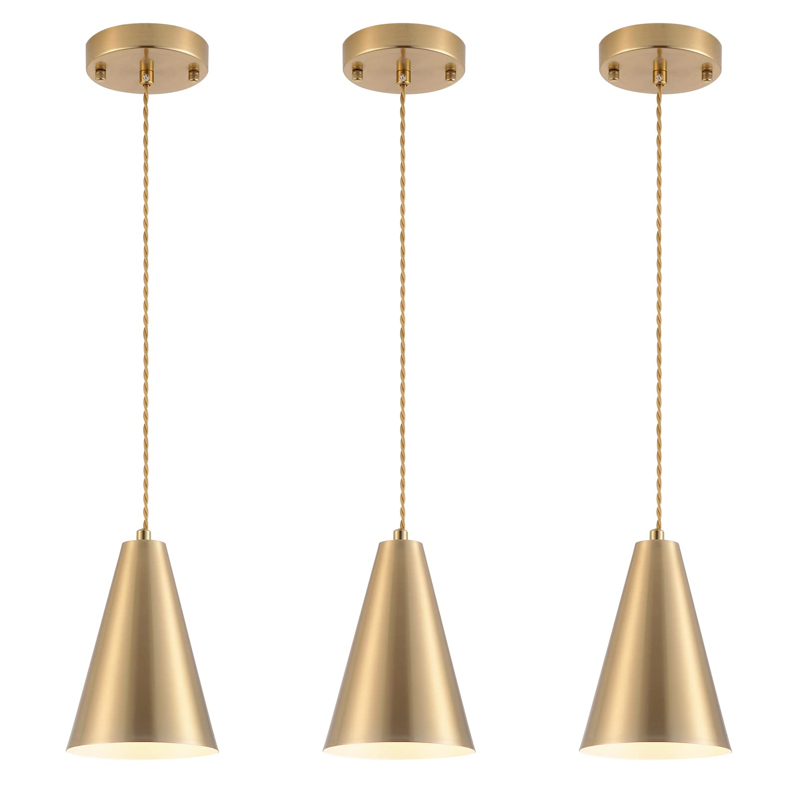 Luzes Pendentes Dijiahua Gold Com Cone De Latão Escovado, Pacote Com 3