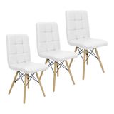 Kit 3 Cadeiras Gomos Eiffel Eames Fitz Dublin Estofada Base Madeira Branco