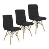 Kit 3 Cadeiras Gomos Eiffel Eames Fitz Dublin Estofada Base Madeira Preta