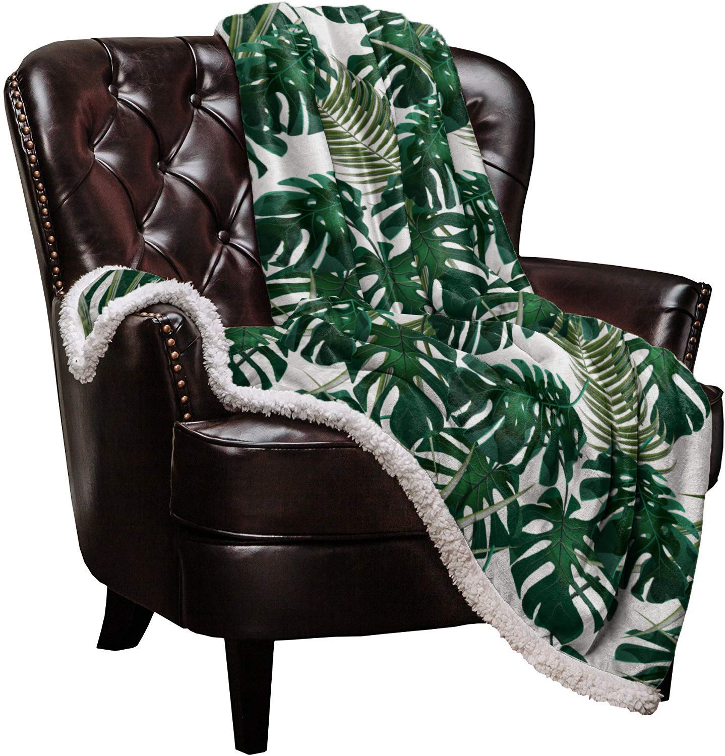 Cobertor Roses Garden Sherpa Fleece Tropical Leaves 40x50 Polegadas