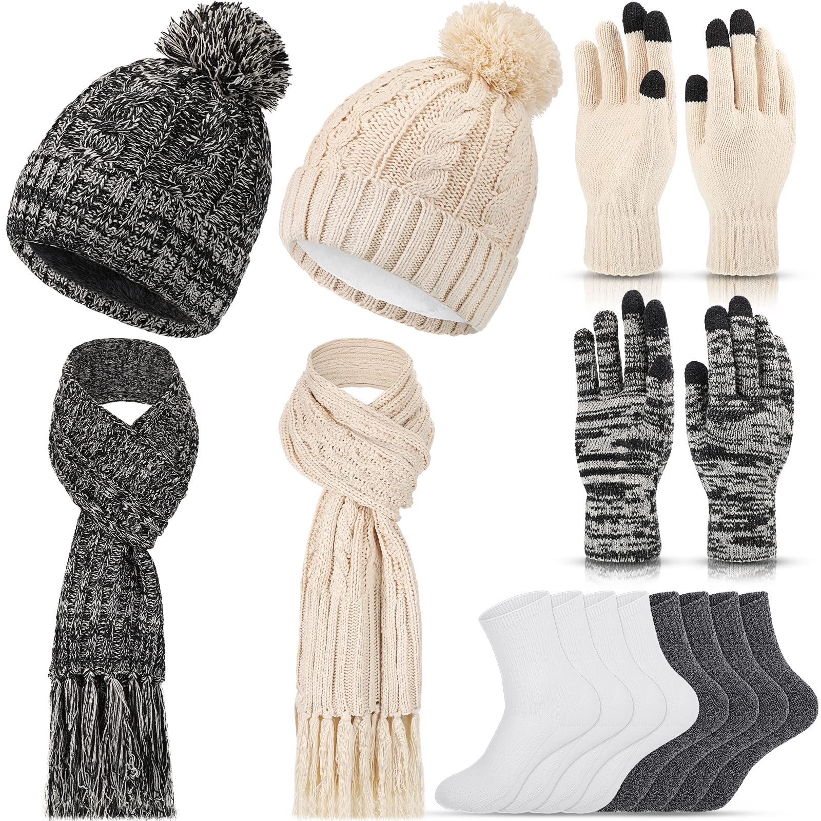 Gorro Quente De Inverno, Cachecol, Luvas E Meias, Conjunto 3 Em 1 Adulto