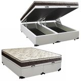 Cama Box Baú Queen Sintético Bipartido + Colchão Elegance Ortopédico Espuma D33 Extra Firme 158x198x63 Branco