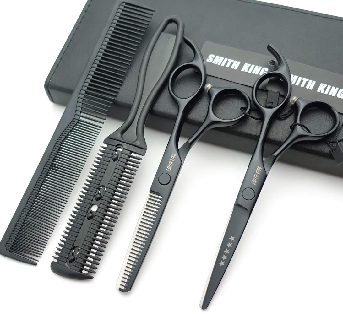 Tesoura De Cabelo Smithking De 5,5 Polegadas Com Conjunto De Pentes Finos Pretos