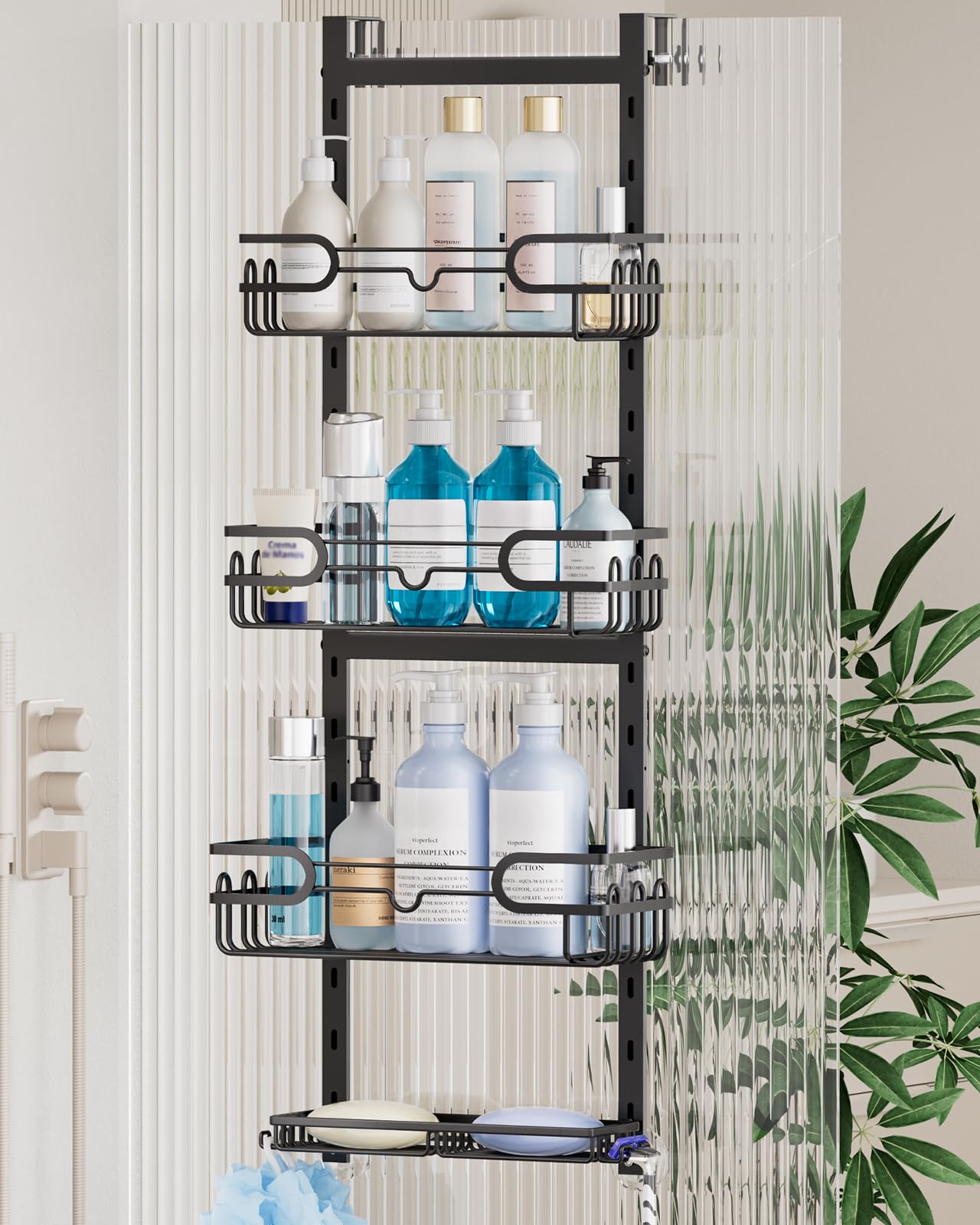 Over The Door Shower Caddy Consumest 4 Camadas De Aço Inoxidável Preto